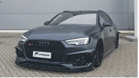 ลิ้นเสริมกันชนหน้า Prior Design บน Audi RS4 B9 มุมหน้าเฉียง