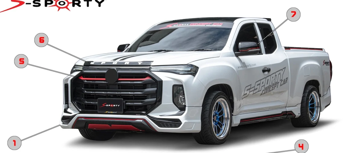 ชุดแต่ง MG EXTENDER 2021 – SPORT 1 PLUS(ตัวเตี้ย) ภาพรถเต็มคันมุมหน้าจากต้นทาง S-Sporty
