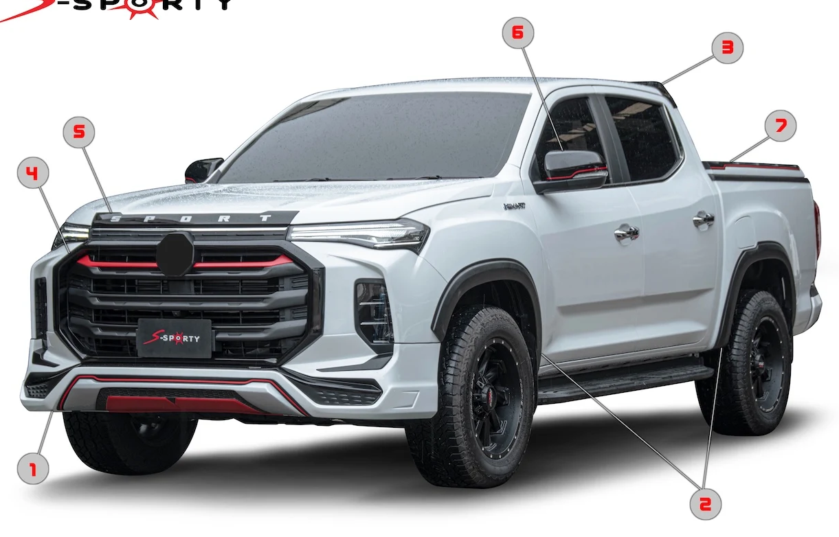 ชุดแต่ง MG EXTENDER 2021 – SPORT 1 PLUS(ตัวสูง) ภาพรถเต็มคันมุมหน้าจากต้นทาง S-Sporty
